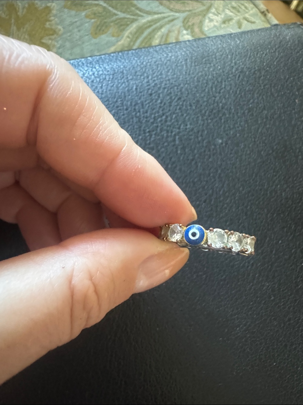 Silver Crystal Ring with Blue Evil Eye Accent